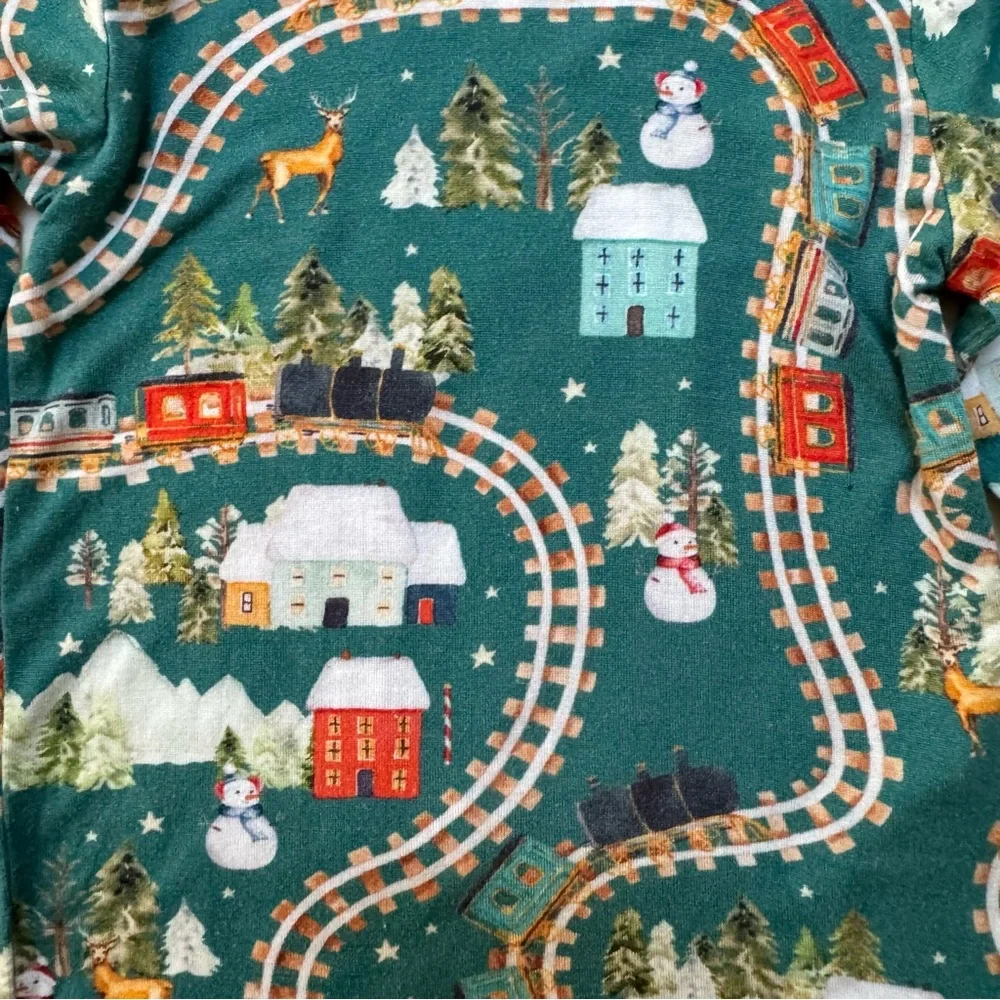 Posh Peanut Bamboo Wyatt Snowman Holiday Train Pajamas, Size 12-18m